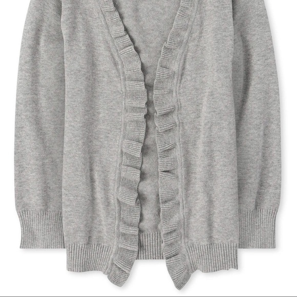 girls Uniform Ruffle Open Front Cardigan - H/T Smoke - Picture 2 of 3